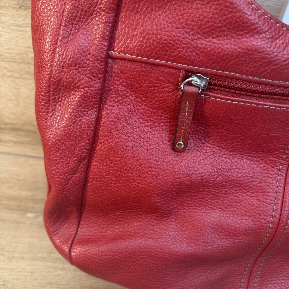 Vintage Tignanello Bright Cherry Red Pebbled Leather Shoulder Bag Purse Hobo - Picture 7 of 16